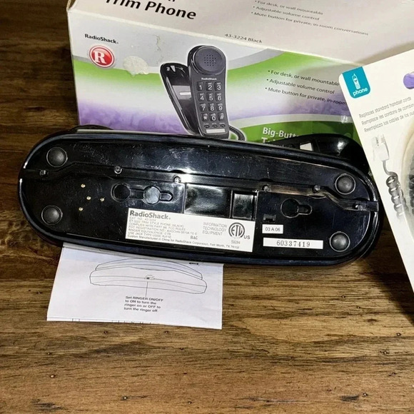 RADIO SHACK BIG BUTTON BLACK TRIM PHONE Landline Telephone Coil Cord NWT 25ft - Picture 10 of 16